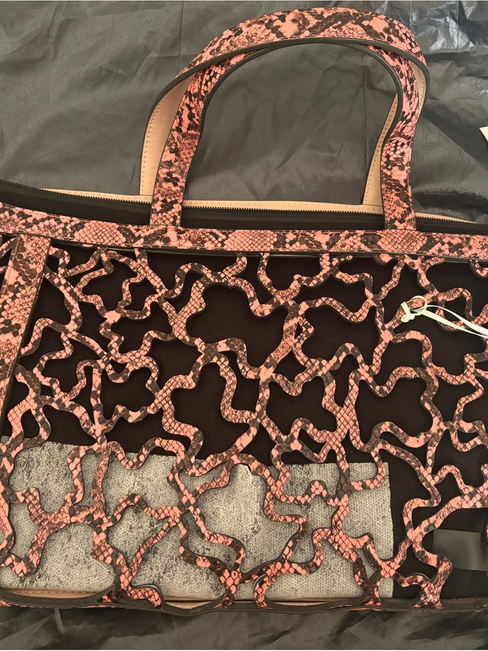 Tous Pink Snake-Print Cutout Tote